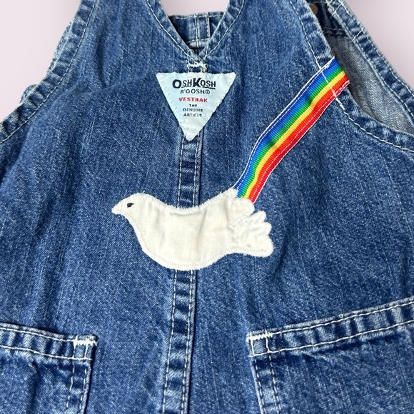 Baby Vintage OshKosh B’Gosh Denim Overalls W/ Hand Embroidered Animals & Rainbow - Picture 8 of 9